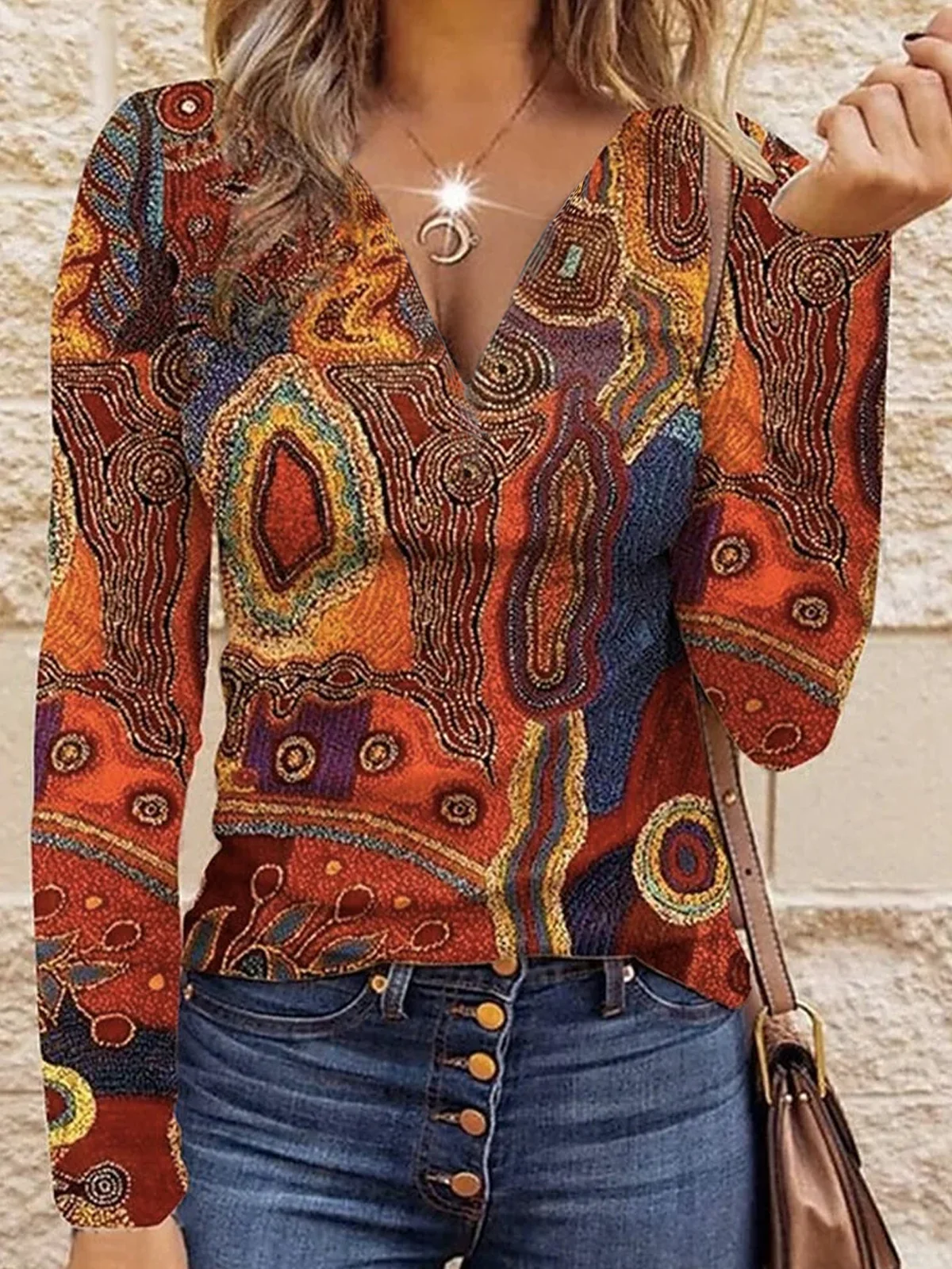 Vintage Ethnic Style Printed Long sleeve Shirt