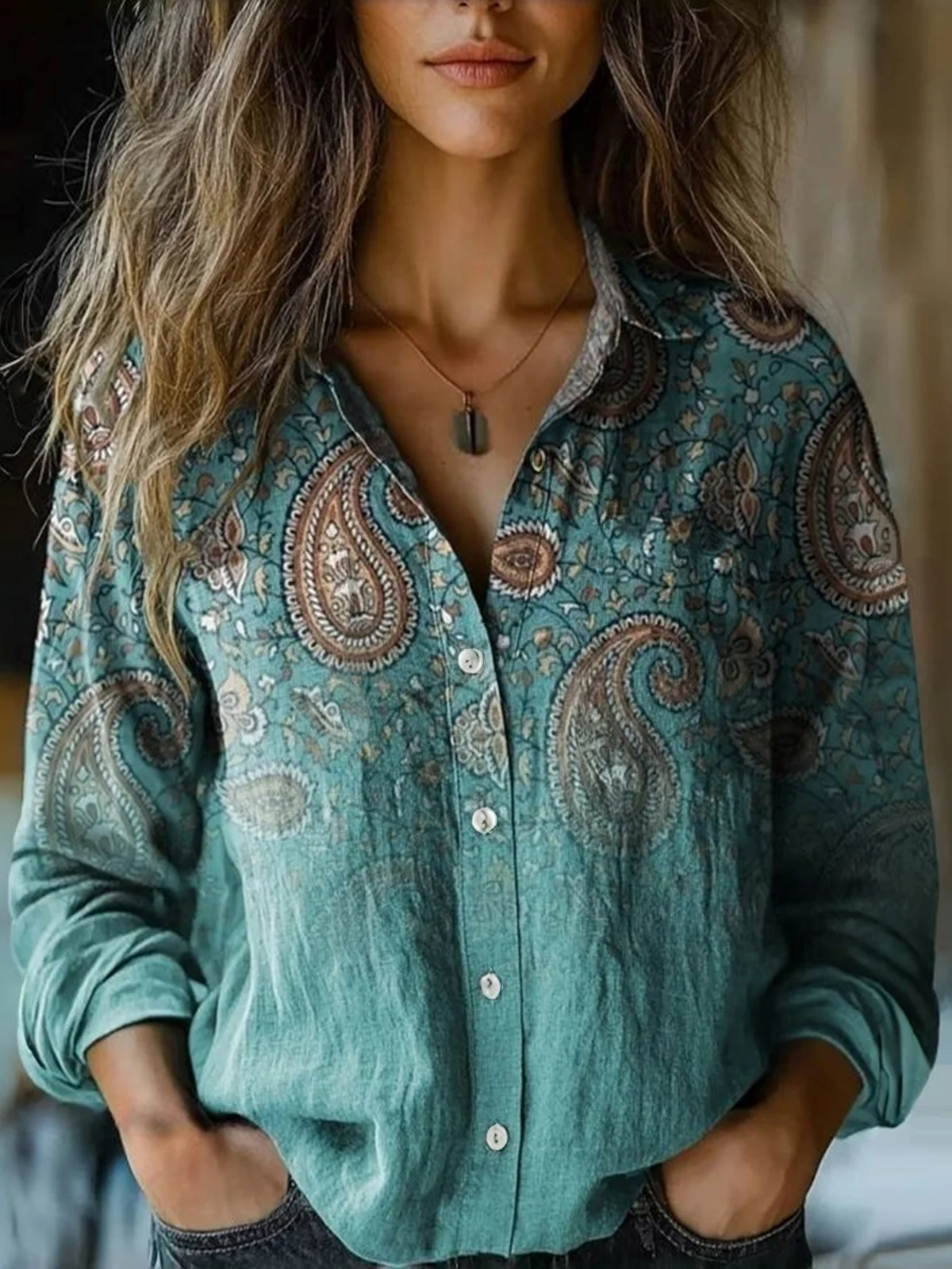 Vintage Ethnic Print Blouse