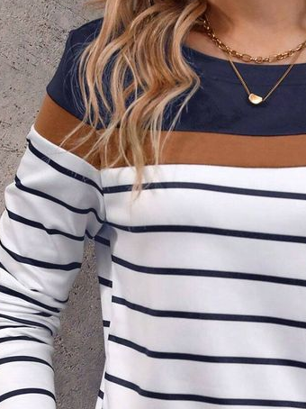 Women's Striped Casual Printed Round Neck Long Sleeve T-Shirt