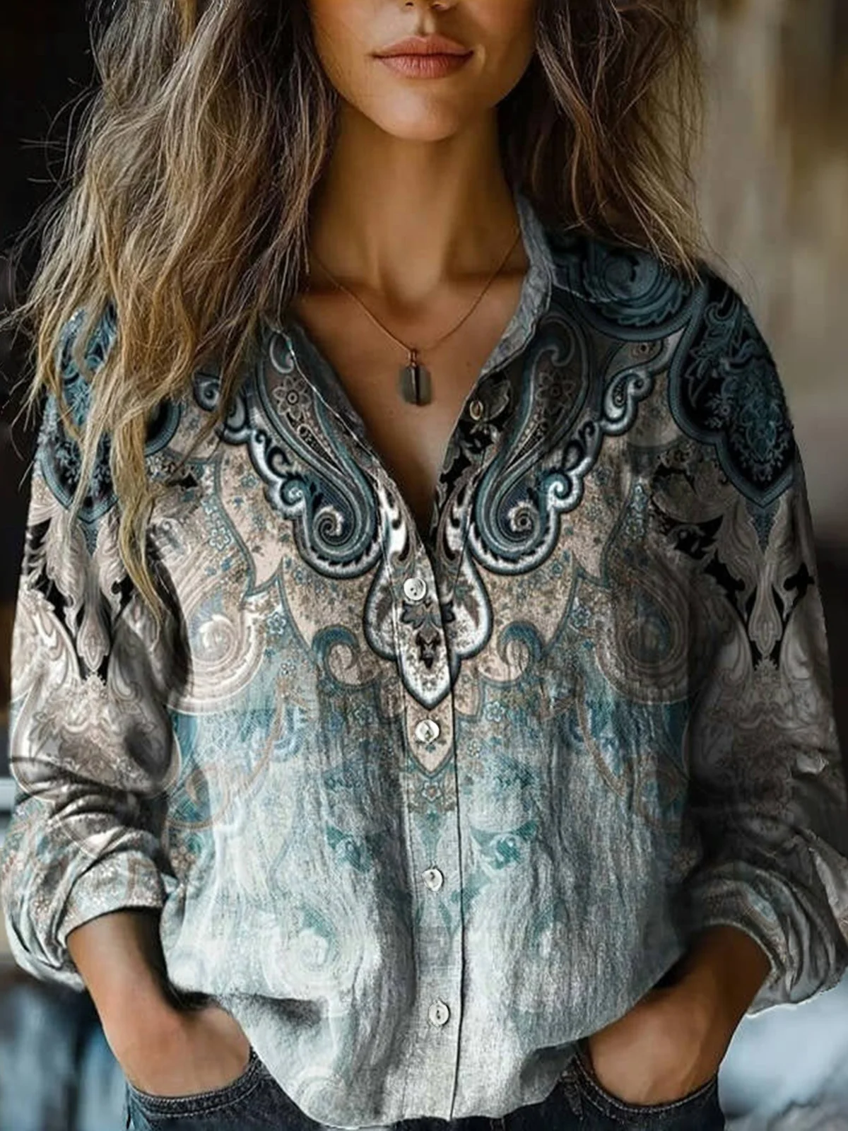 Vintage Ethnic Print Blouse