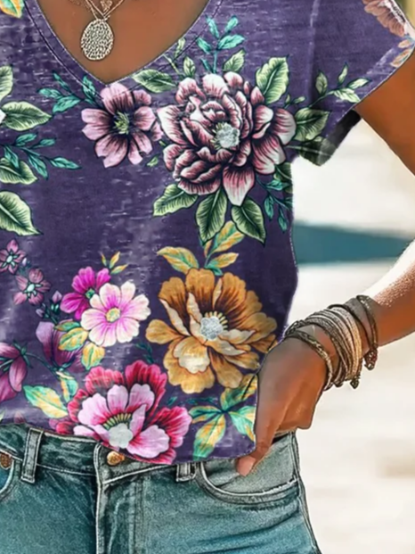 Women's Floral Print Casual Spring T-Shirt