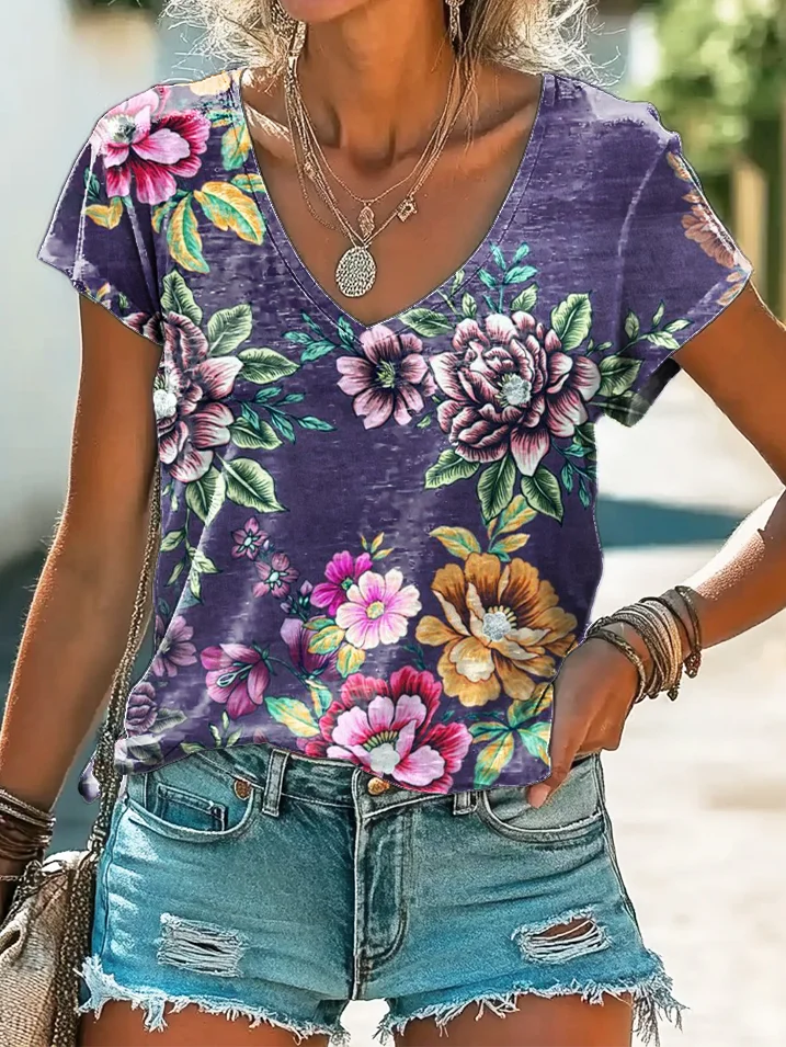 Women's Floral Print Casual Spring T-Shirt