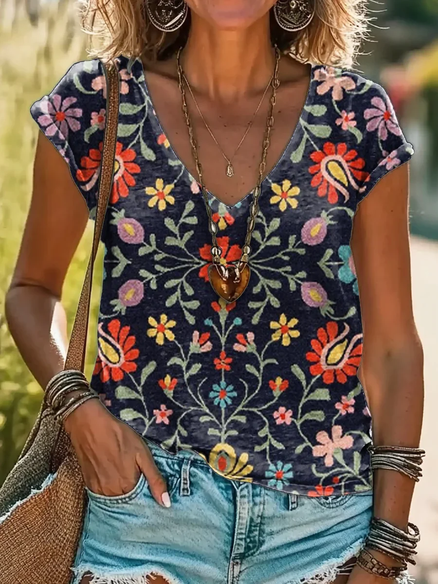 Women's Floral Print Casual Spring T-Shirt