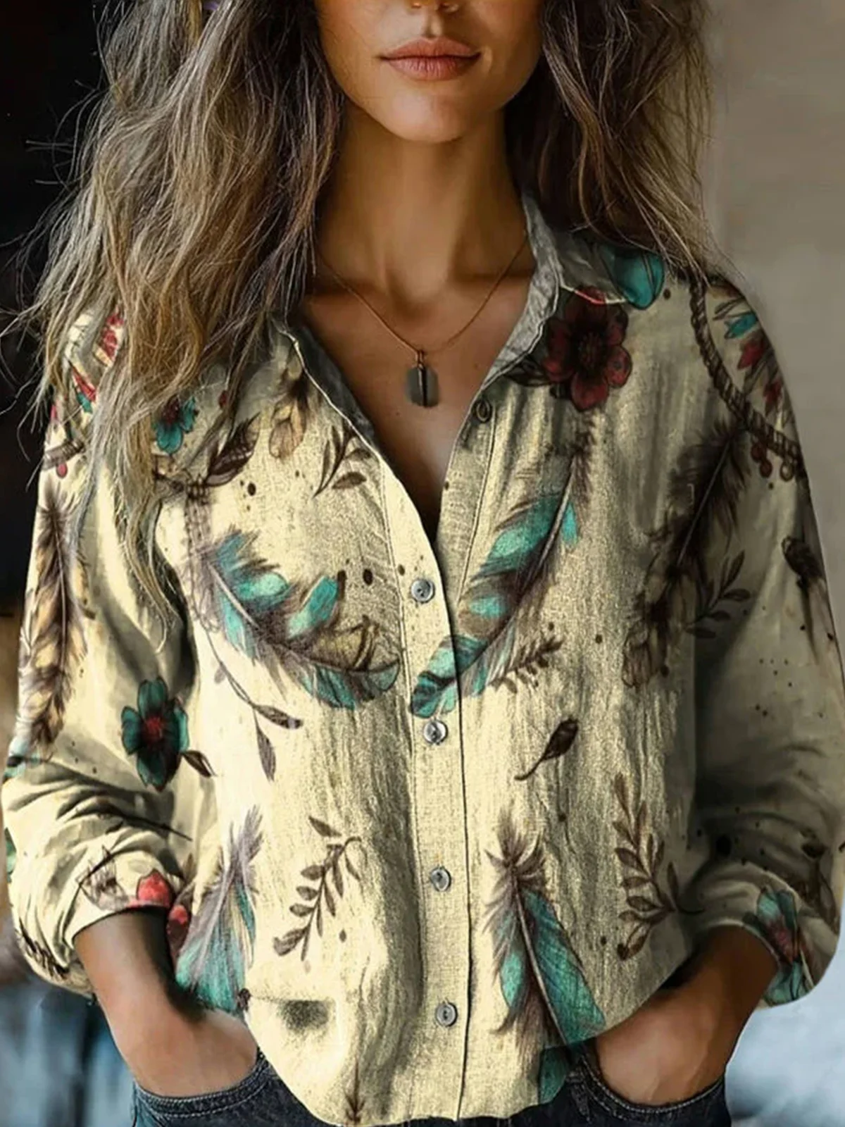 Vintage Feather Pattern Blouse