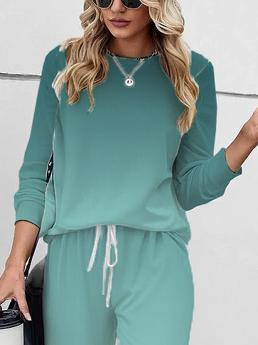 Women's Printing Ombre Daily Going Out Two-Piece Set Green Casual Spring/Fall Top With Pants Matching Set