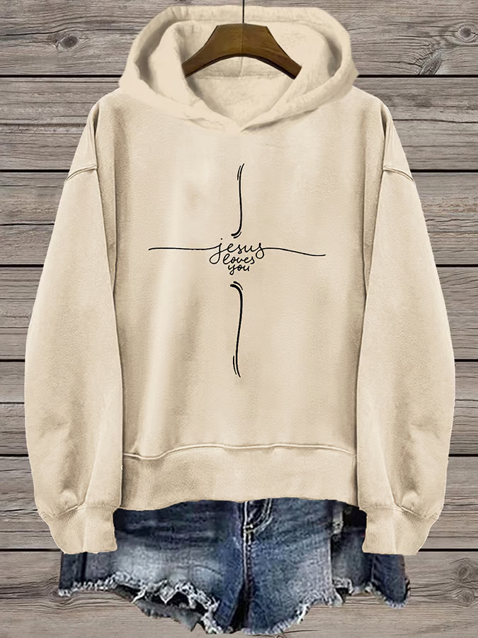 Women's Jesus Loves You Faith  Printed Hooded Sweatshirt