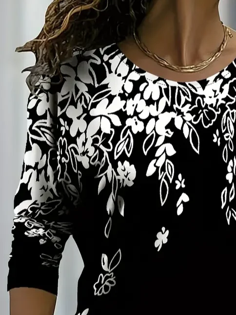 Women's Floral Spring Print Crew Neck Long Sleeve T-Shirt