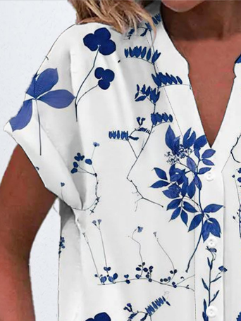 Women's Short Sleeve Shirt Summer White Floral Printing V Neck Daily Going Out Casual Top