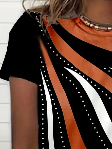 Women's Geometric Print Round Neck Short Sleeve T-Shirt