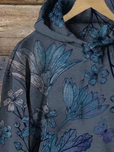 Women's Spring Floral Print Casual Long Sleeve Hoodie