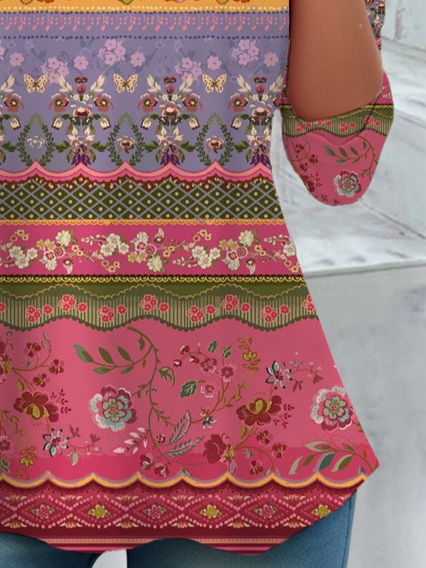 Women's Floral Spring Print Casual Crew Neck Tunic T-Shirt