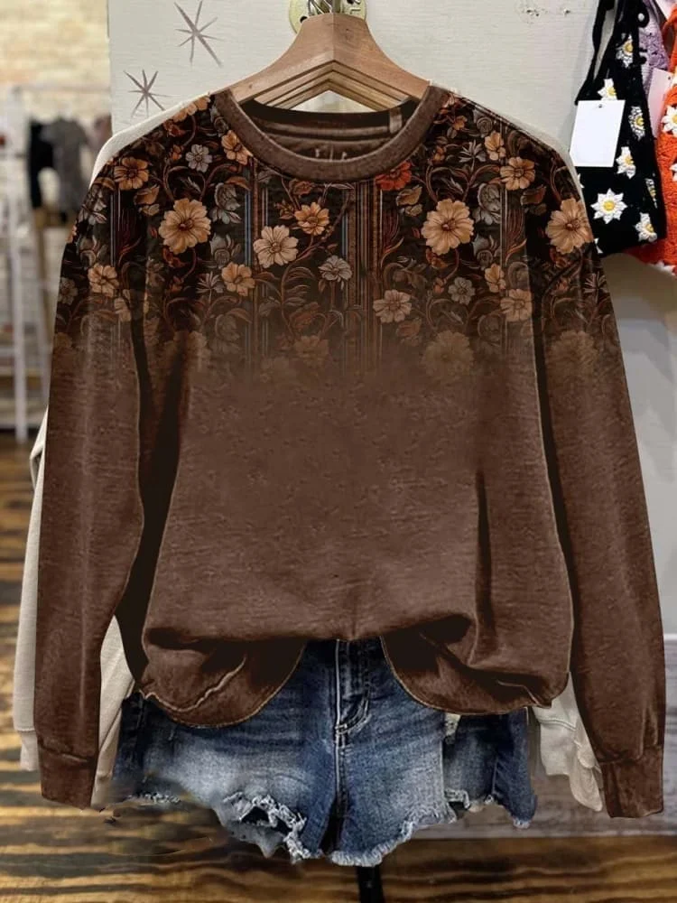 Women's Floral Spring Print Casual Long Sleeve Sweatshirt