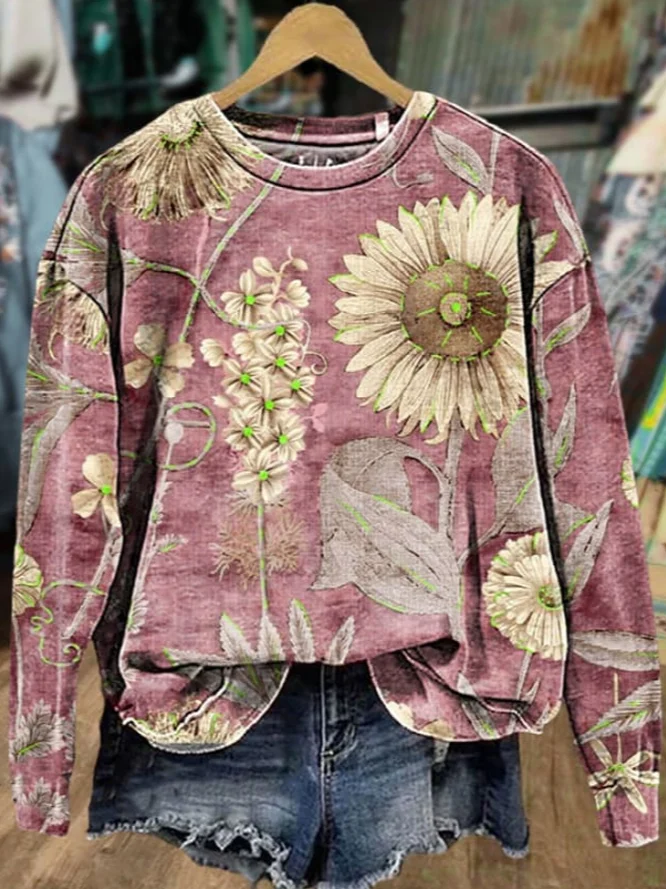 Women's Floral Spring Print Casual Long Sleeve Sweatshirt