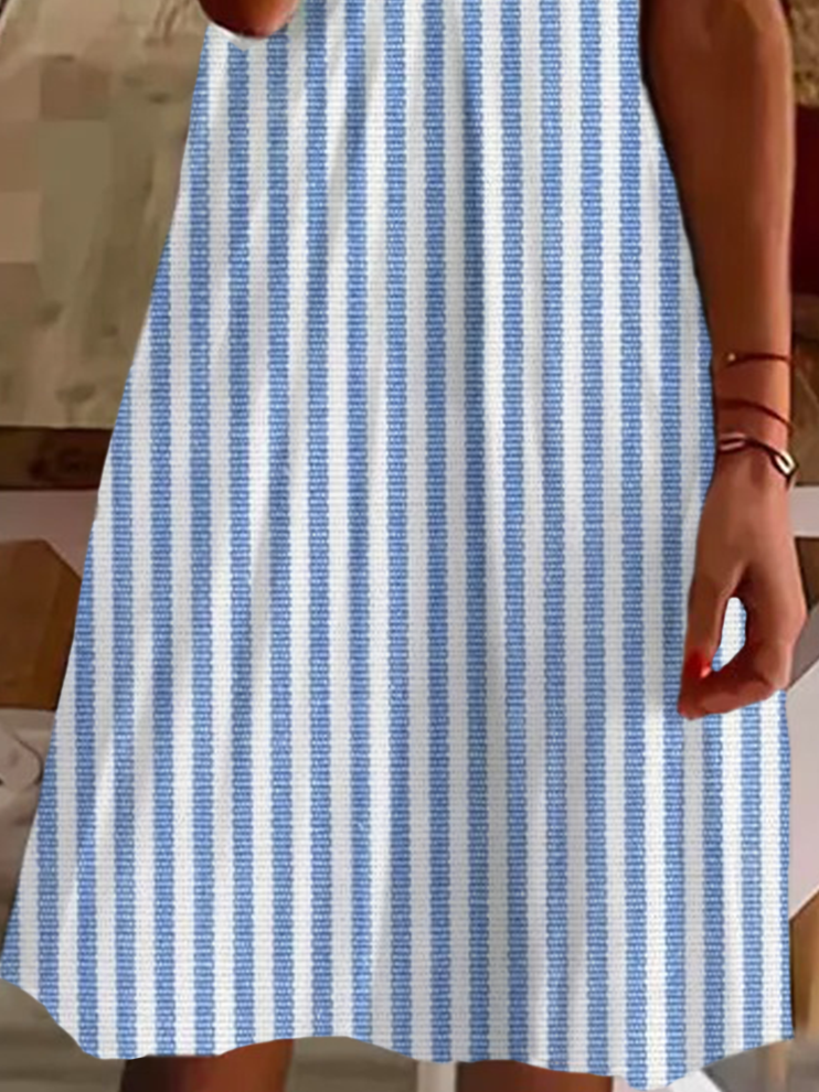 Women's Striped Spring Print Casual Short Sleeve V-Neck Dress