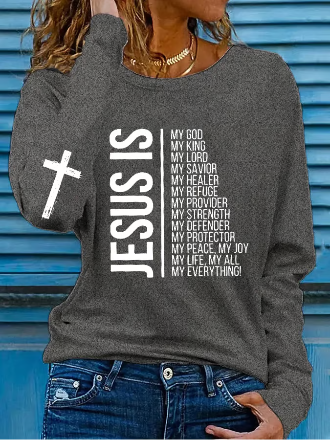 Women's Jesus Is My God My King My Lord My Savior... Print Casual T-Shirt