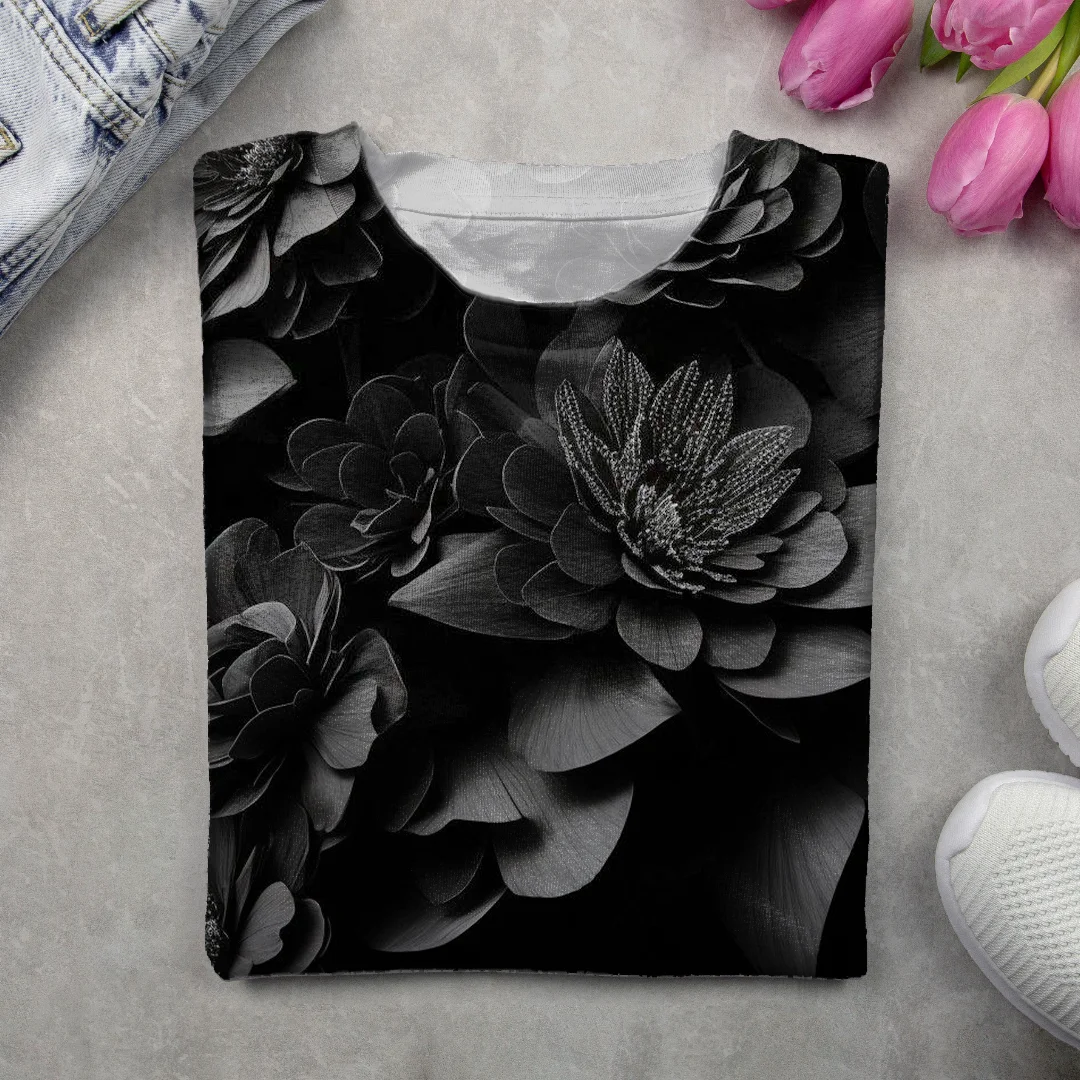 Women's Floral Print Casual Round Neck Long Sleeve T-Shirt