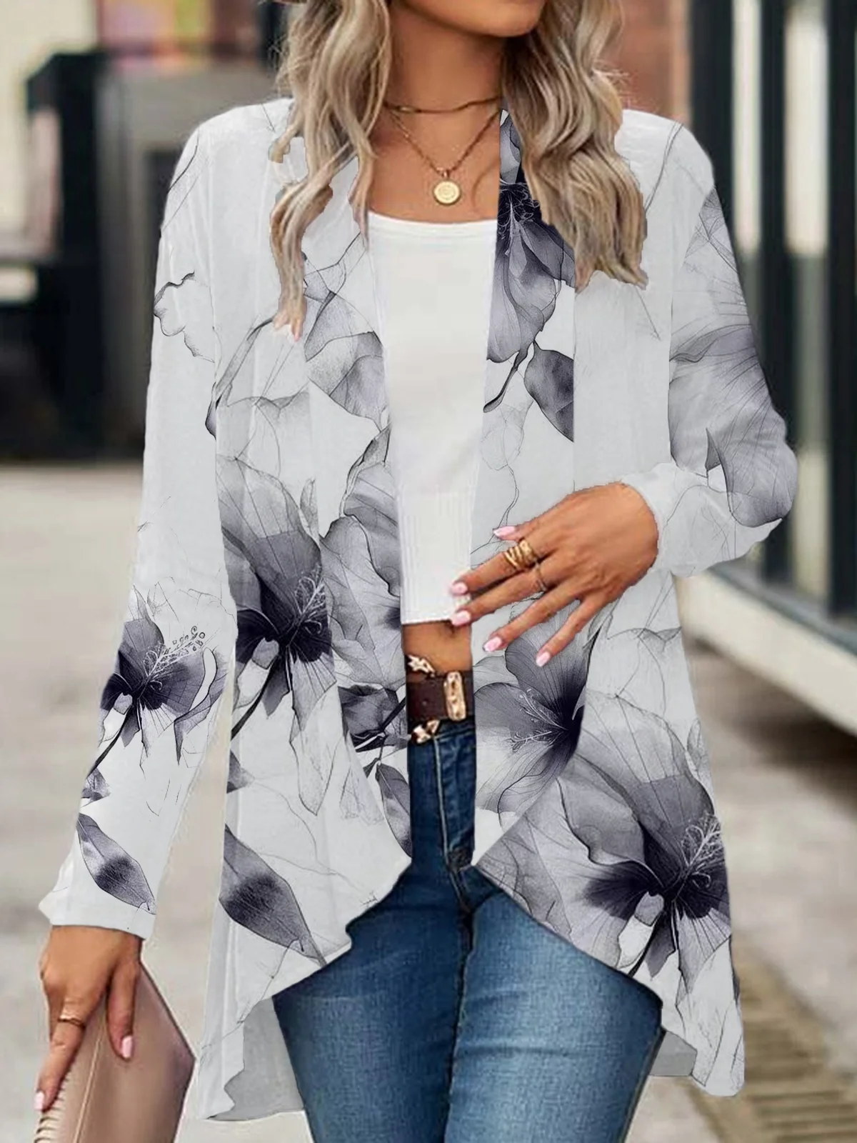 Women's Floral Print Casual Long Sleeve Cardigan