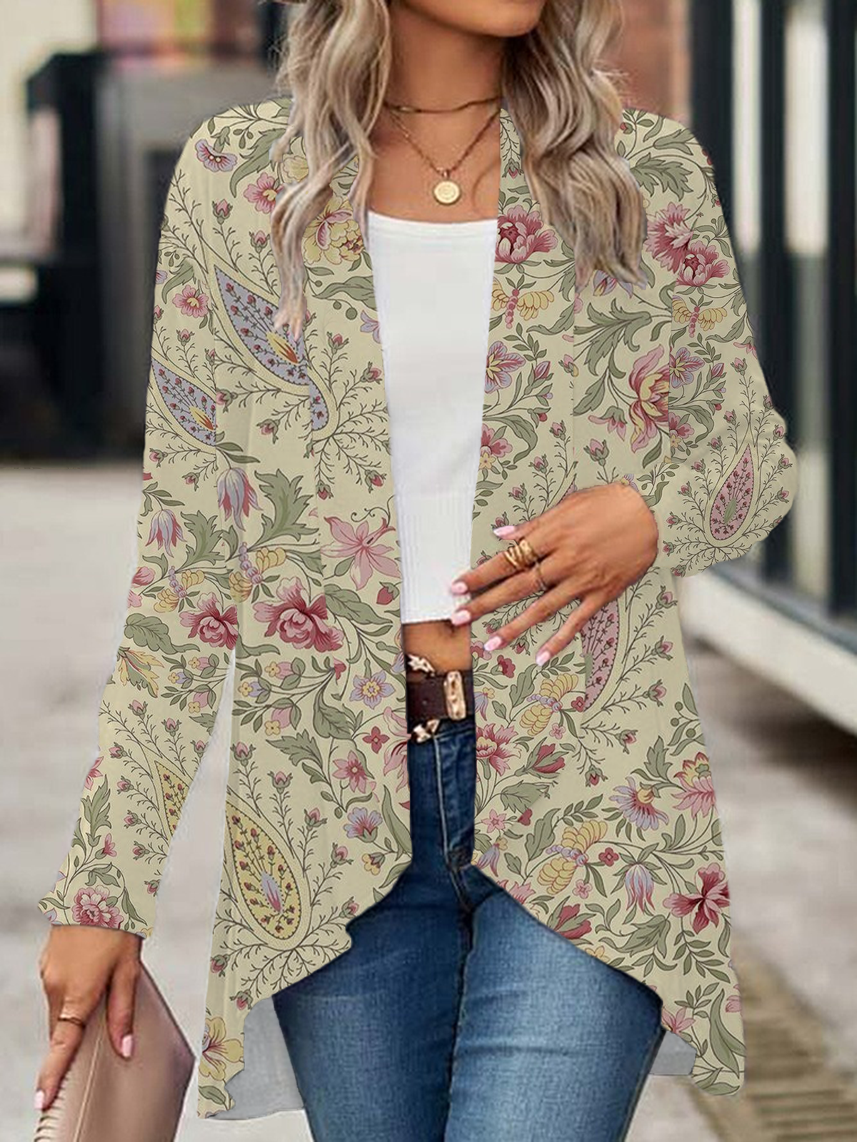 Women's Floral Print Casual Long Sleeve Cardigan