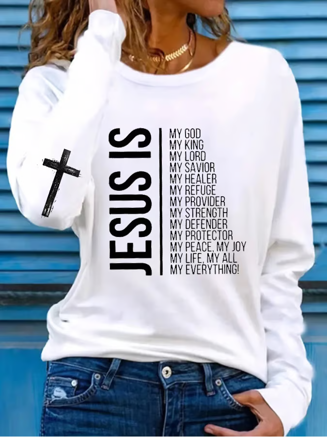 Women's Jesus Is My God My King My Lord My Savior... Print Casual T-Shirt