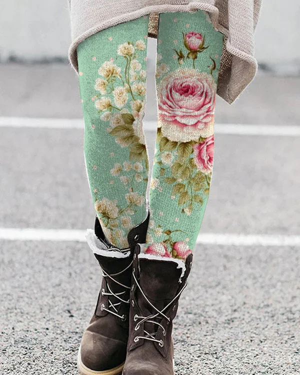 Women's Floral Spring Print Casual Leggings