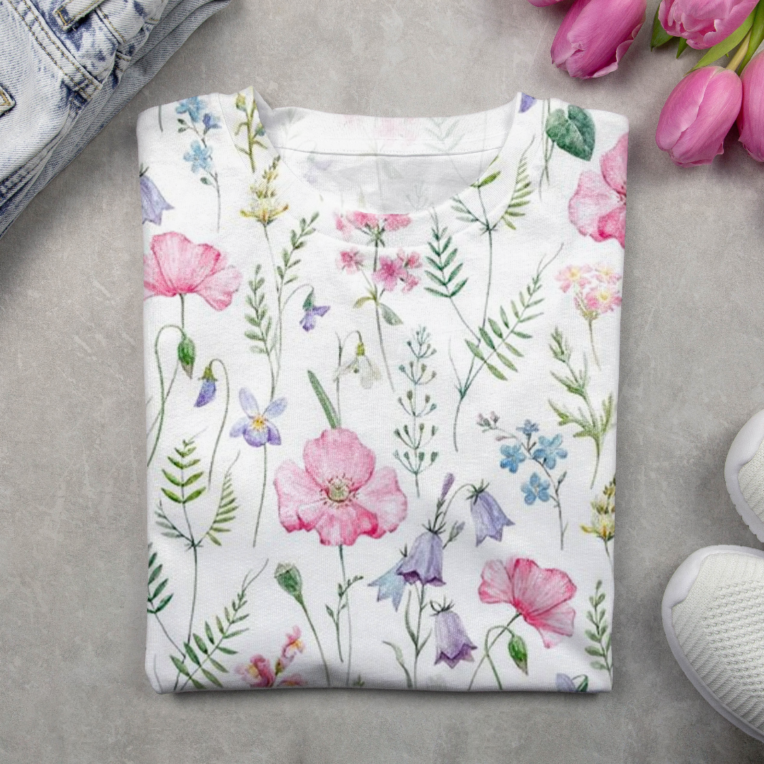 Women's Floral Spring Print Crew Neck Long Sleeve T-Shirt