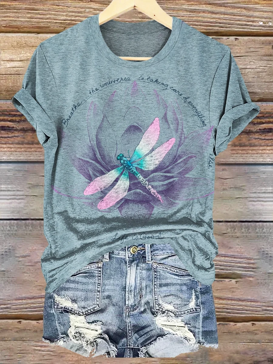 Dragonfly Lotus Breath printed crew-neck T-shirt