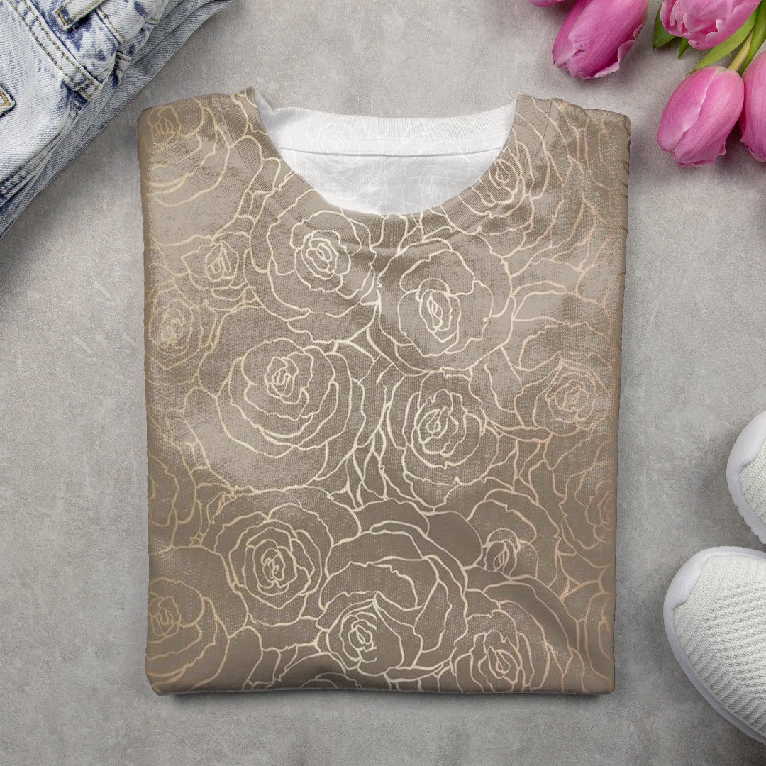 Women's Floral Spring Print Round Neck Long Sleeve T-Shirt