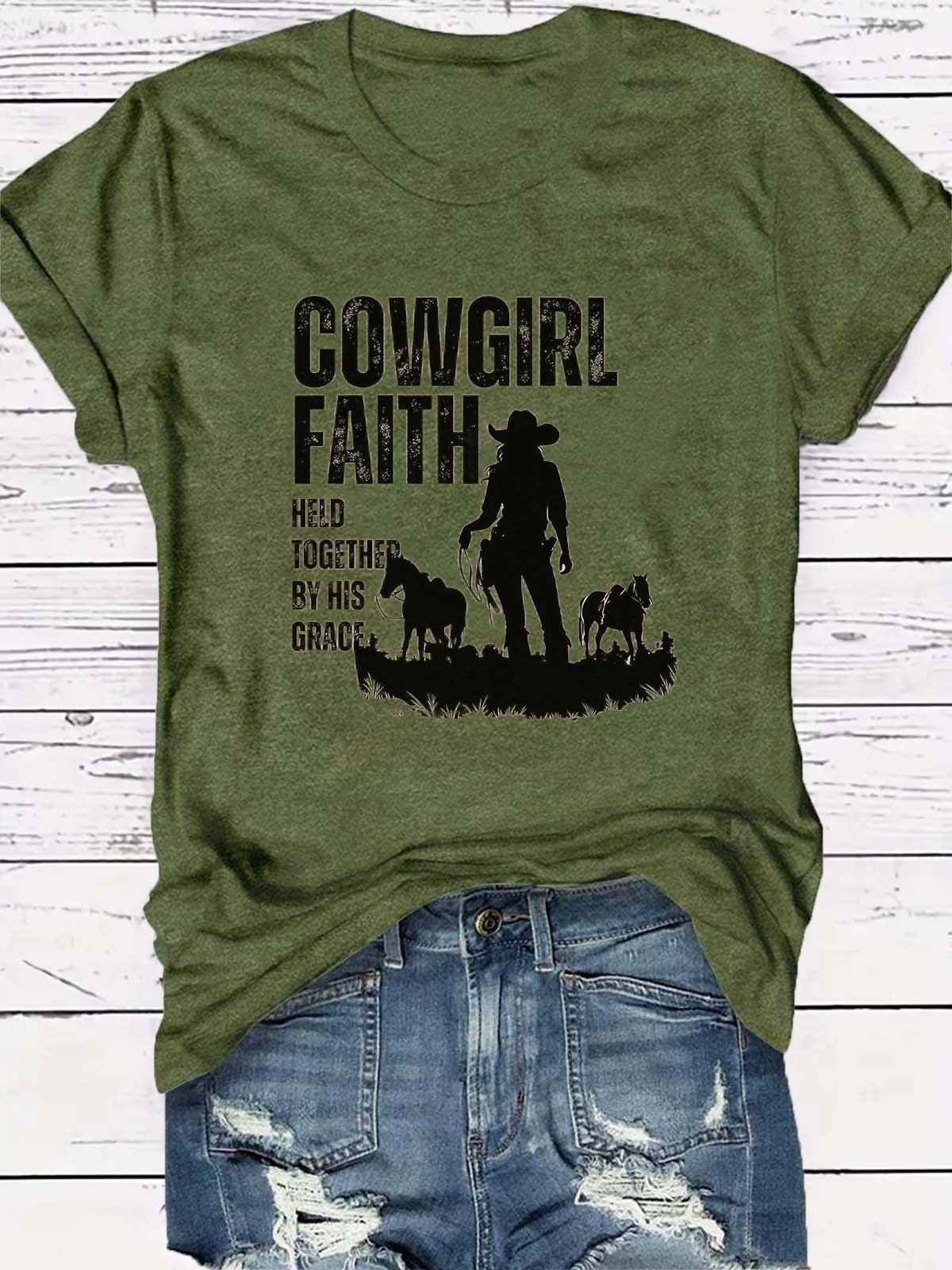 Western Style Round Neck Colored Cotton Short Sleeve T-Shirt