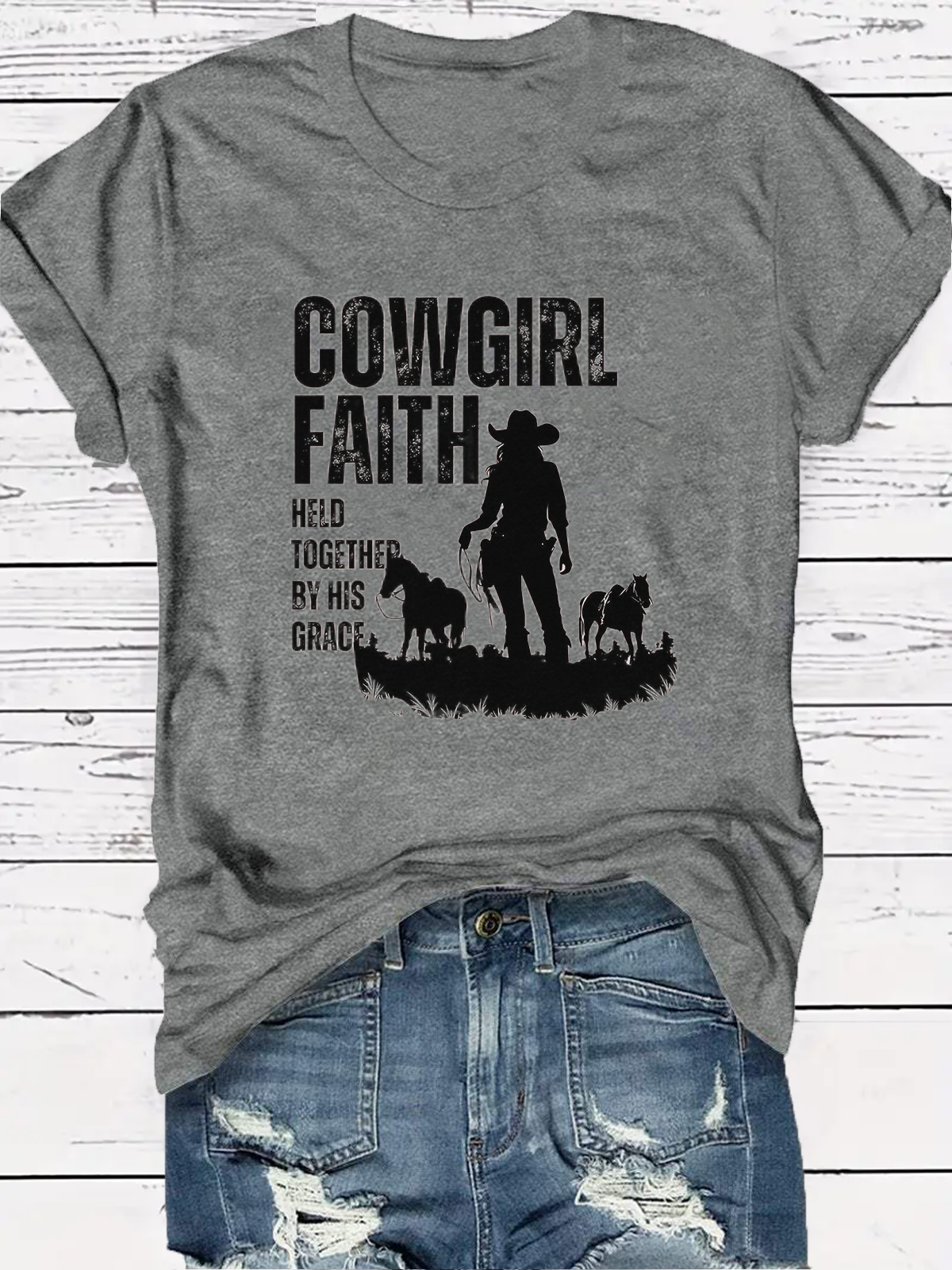 Western Style Round Neck Colored Cotton Short Sleeve T-Shirt