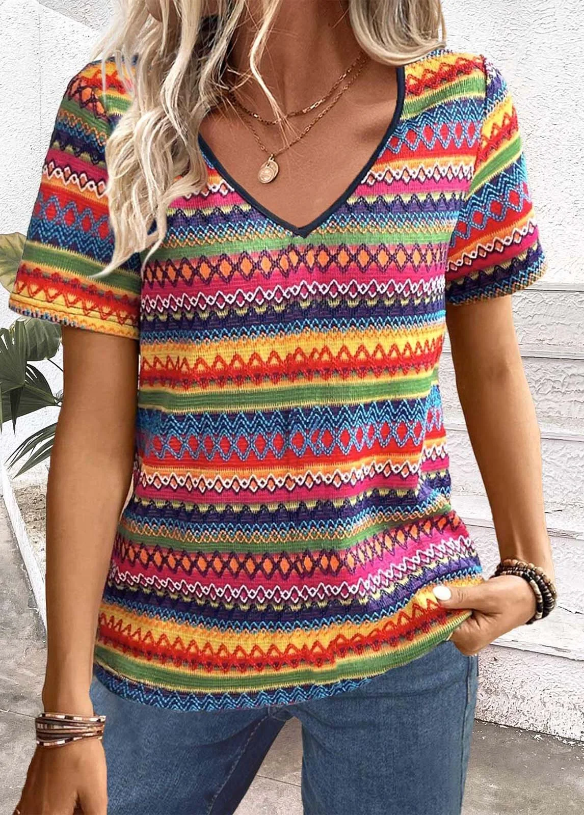 Casual V Neck Short Sleeve T-Shirt