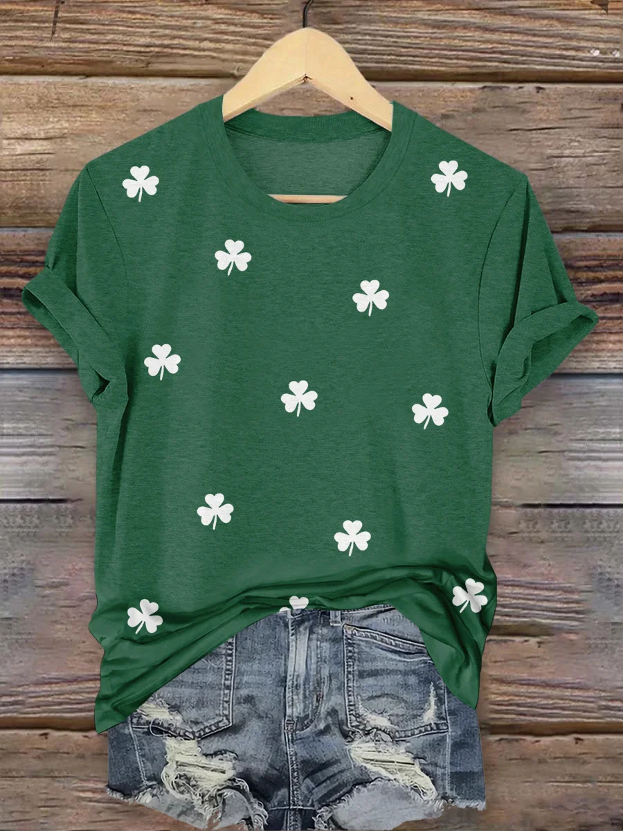 Women's St. Patrick's Day Shamrock Print Short Sleeve T-Shirt