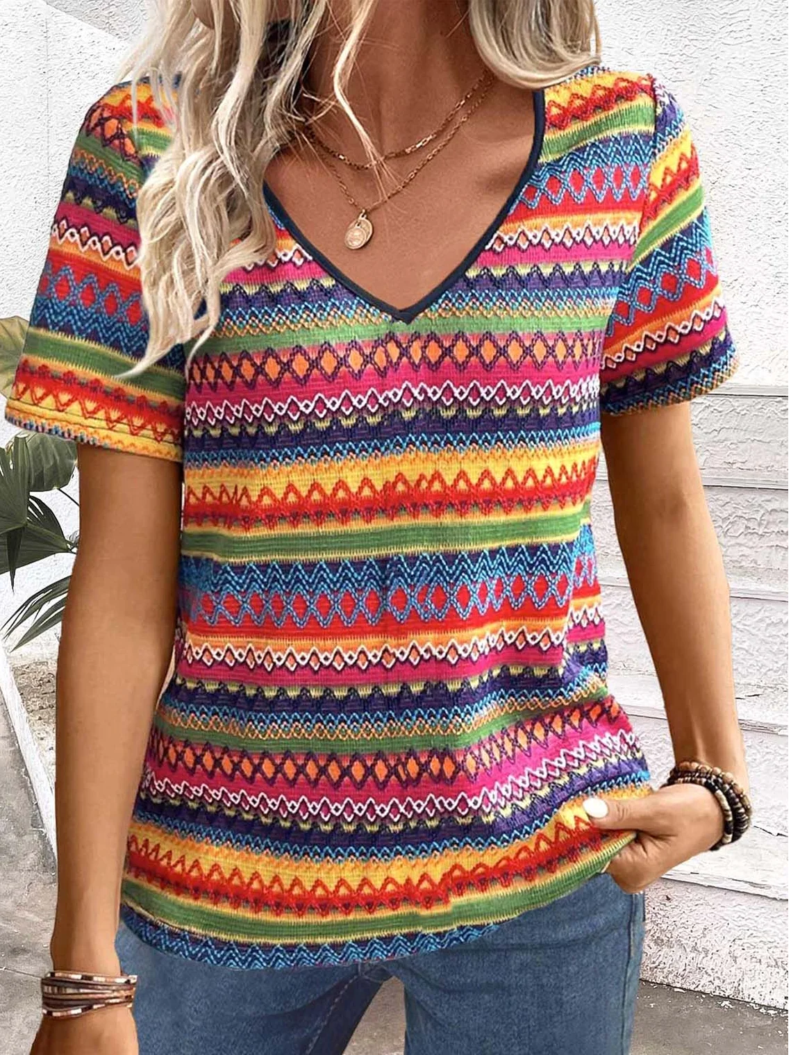 Casual V Neck Short Sleeve T-Shirt