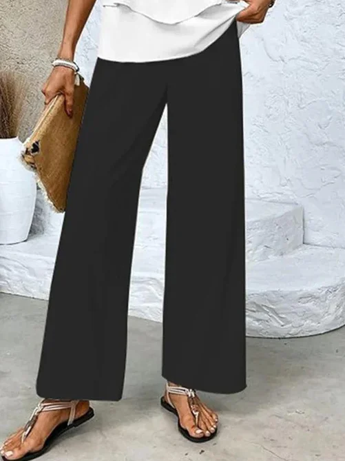 Women's Plain Daily Going Out Two-Piece Set Black-white Casual Summer Top With Pants Matching Set