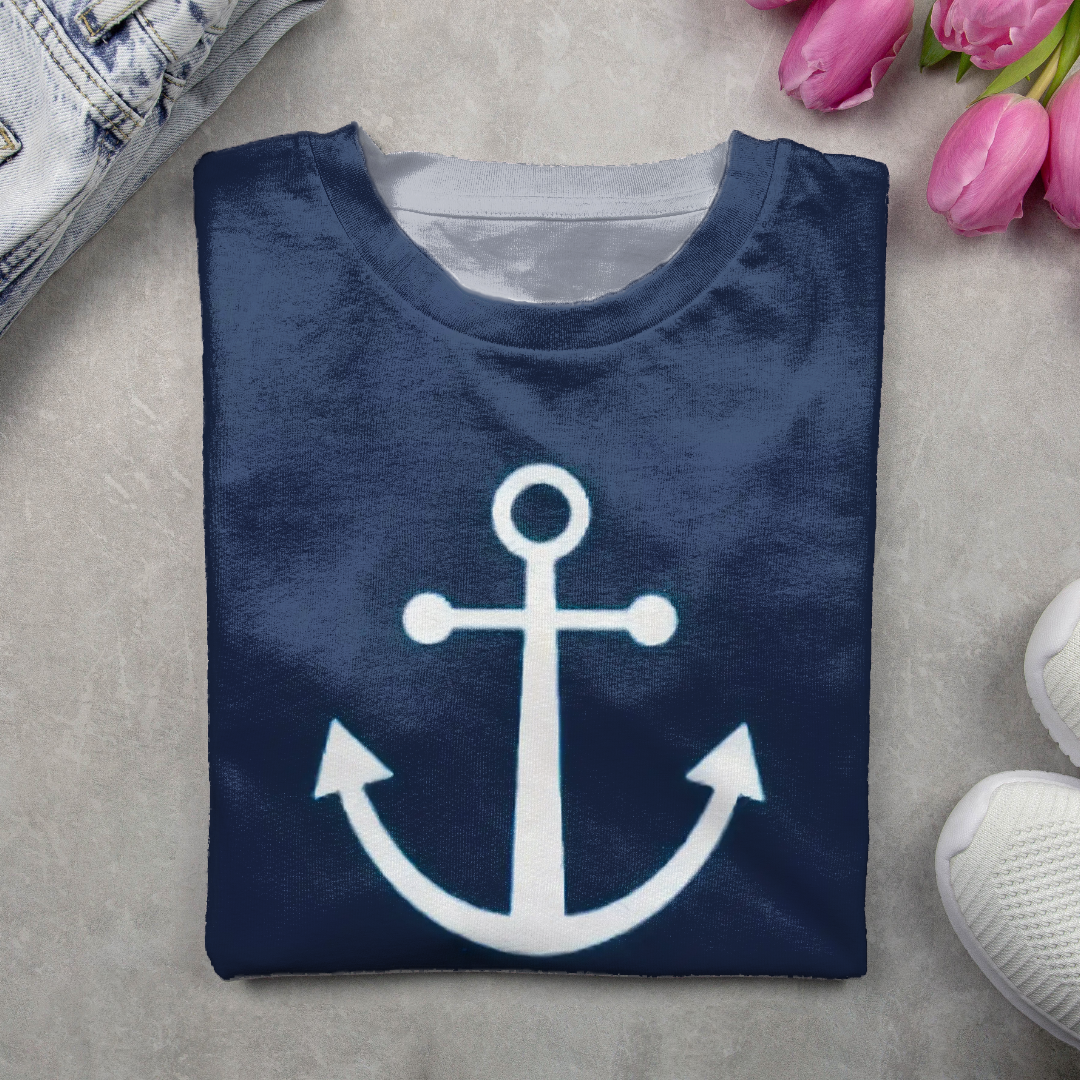 Women's Long Sleeve T-shirt Spring/Fall Navyblue Anchor Printing Jersey Crew Neck Daily Going Out Casual Top