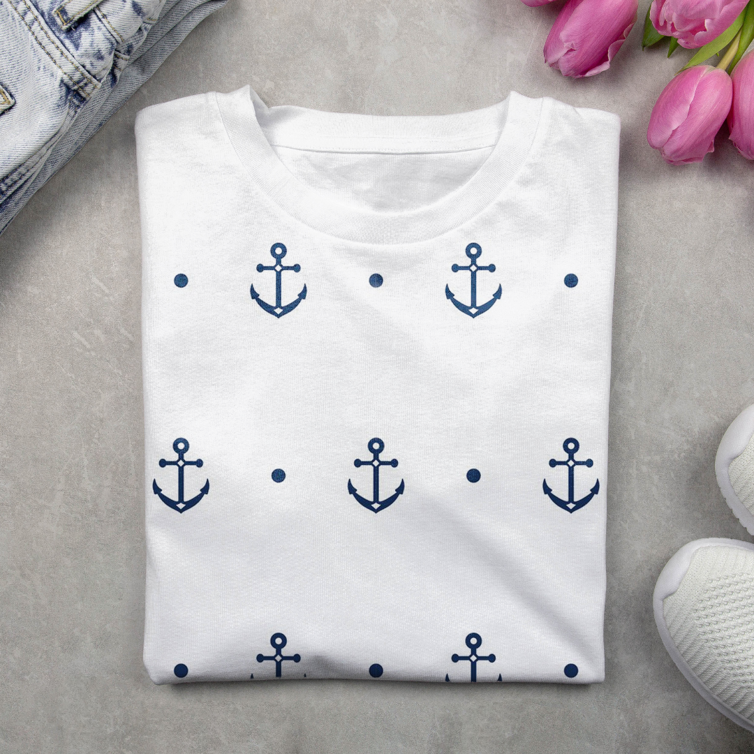 Women's Long Sleeve T-shirt Spring/Fall White Anchor Printing Jersey Crew Neck Daily Going Out Casual Top