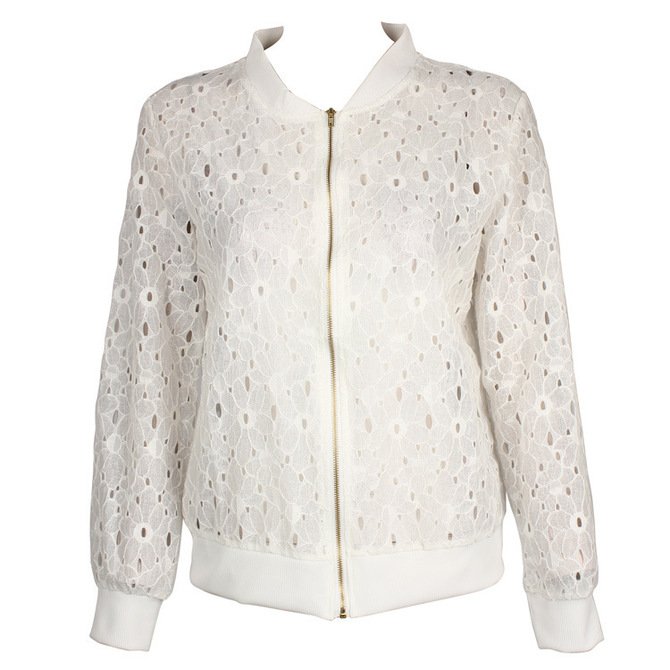 White Long Sleeve Stand Collar Jacket