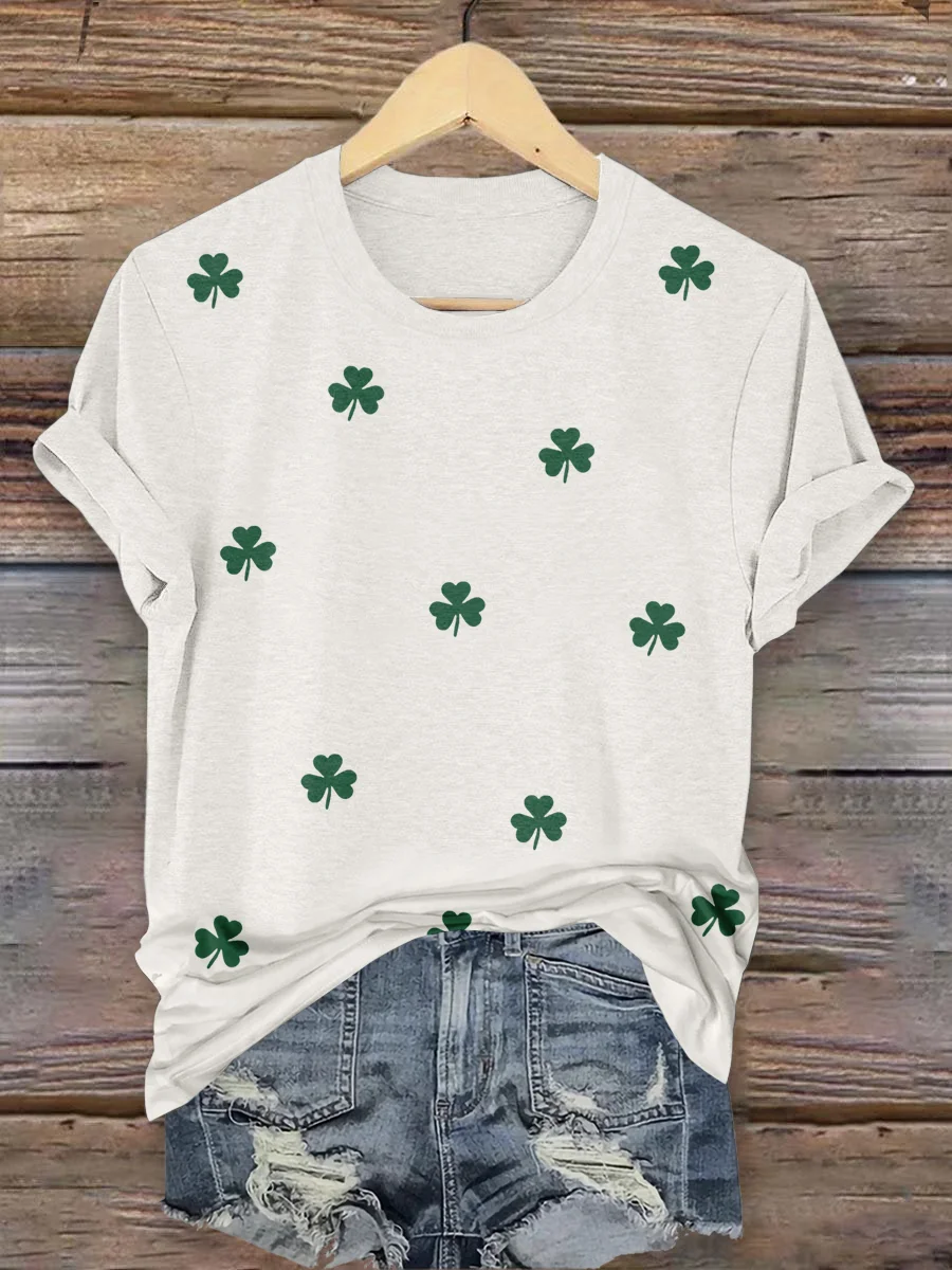 Women's St. Patrick's Day Shamrock Print Short Sleeve T-Shirt