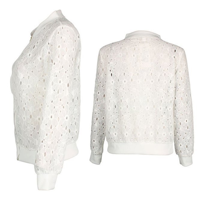 White Long Sleeve Stand Collar Jacket