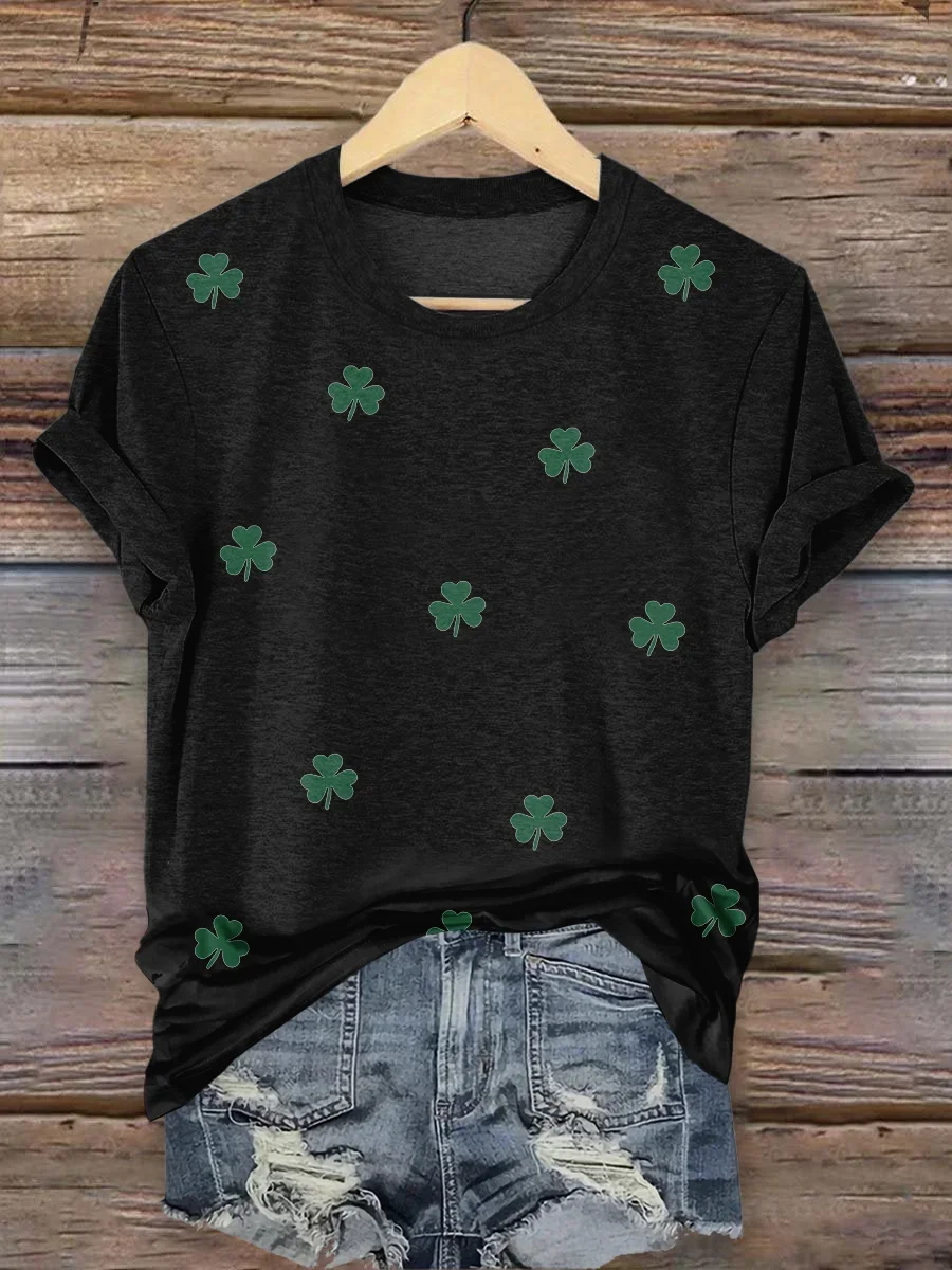 Women's St. Patrick's Day Shamrock Print Short Sleeve T-Shirt