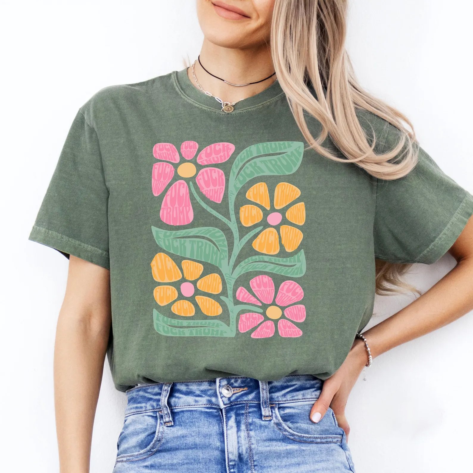 Subtle Fuck Trump Flower Tee, Progressive Liberal Flower T-shirt