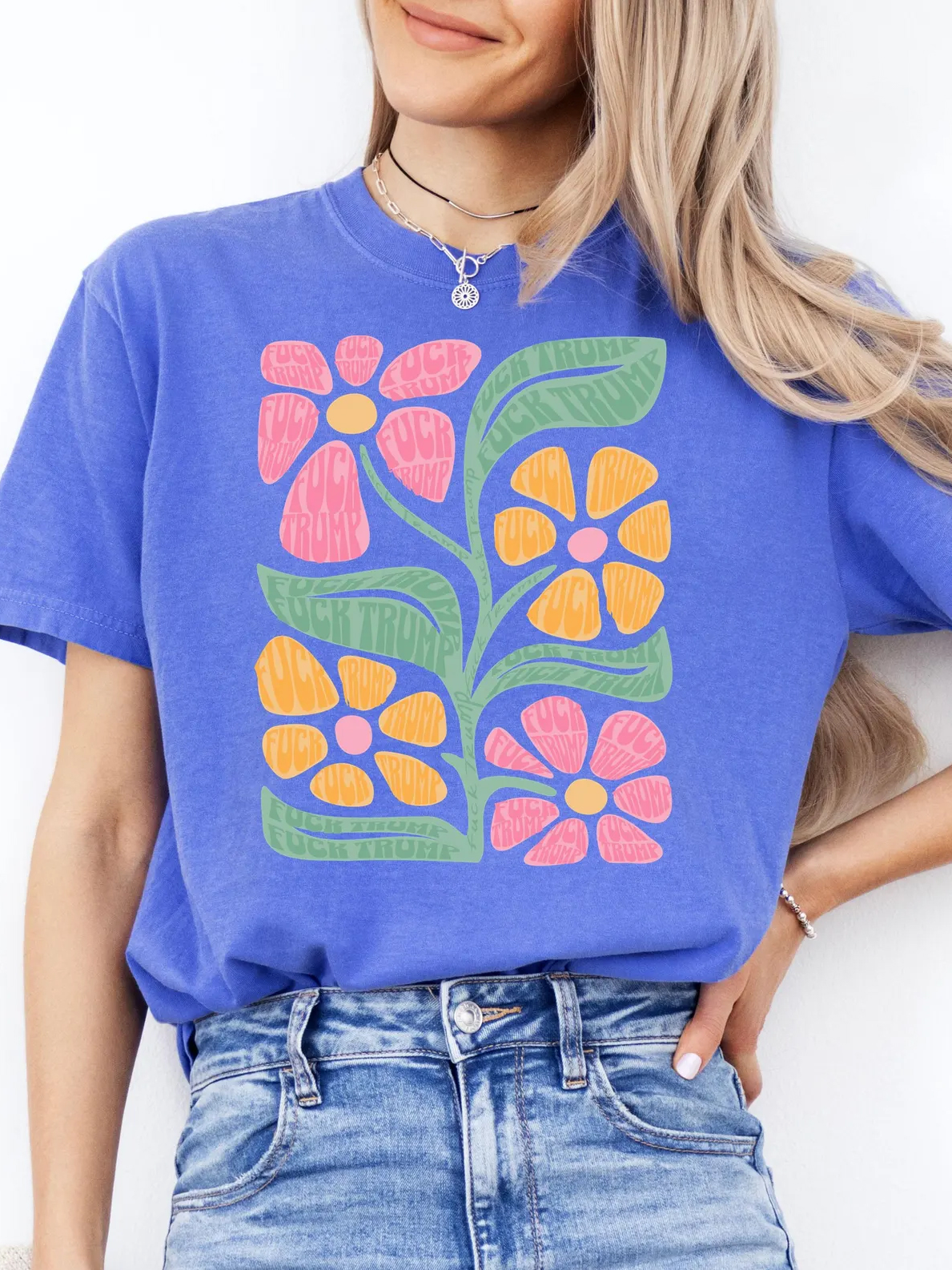 Subtle Fuck Trump Flower Tee, Progressive Liberal Flower T-shirt