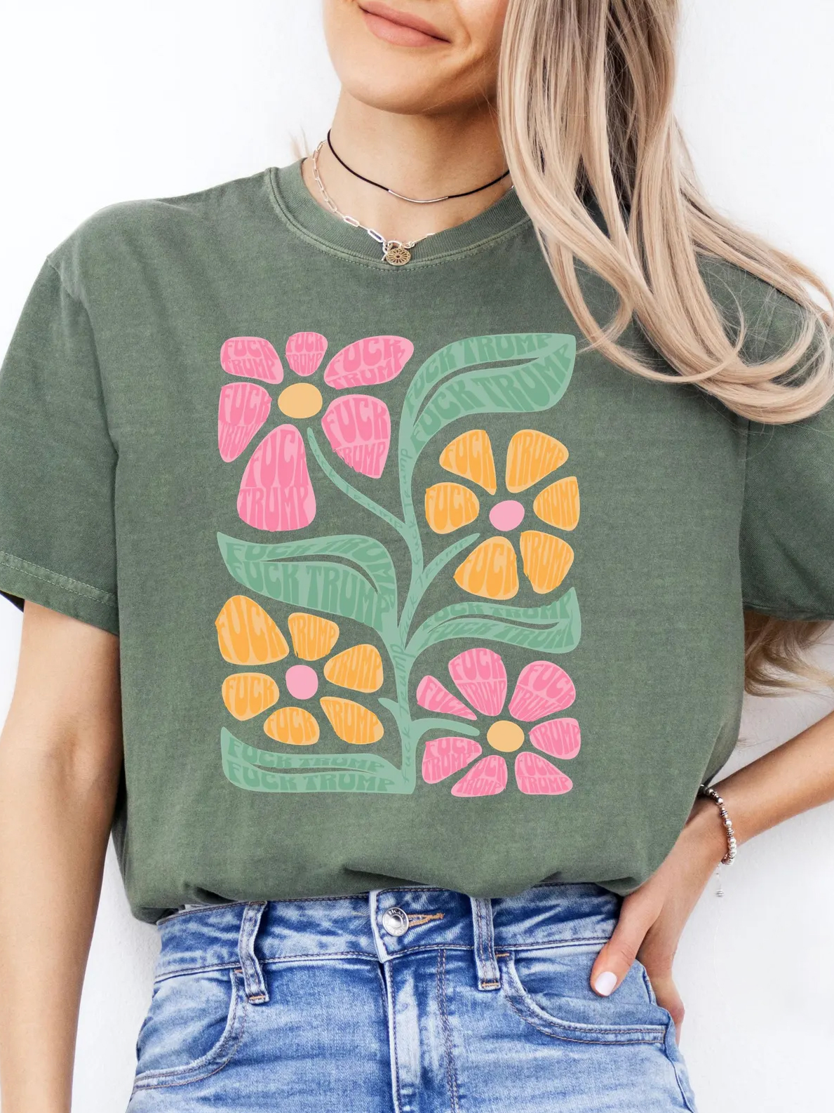 Subtle Fuck Trump Flower Tee, Progressive Liberal Flower T-shirt