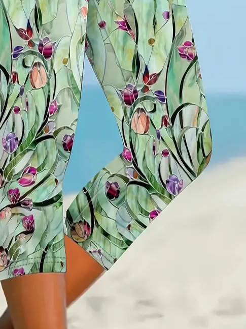 Women's Floral Spring Print Casual Leggings