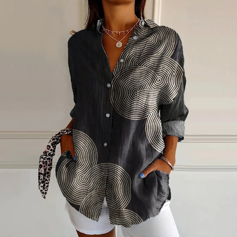 Women's Artistic Geometric Lines Printed Long Sleeve Shirt