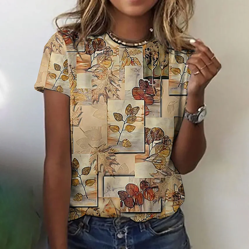 Crew Neck Cotton Floral Casual T-Shirt