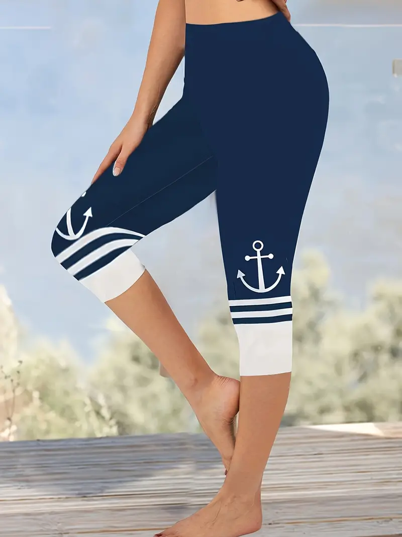 Women's Anchor Stripe Print Casual Leggings