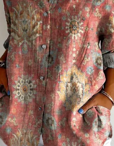 Women's Retro Ethnic Pattern Print Casual Shirt