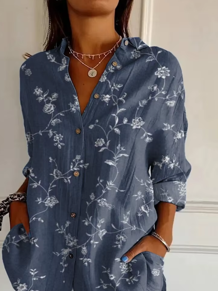 Women's Watercolor Art Floral Print Long Sleeve Shirt