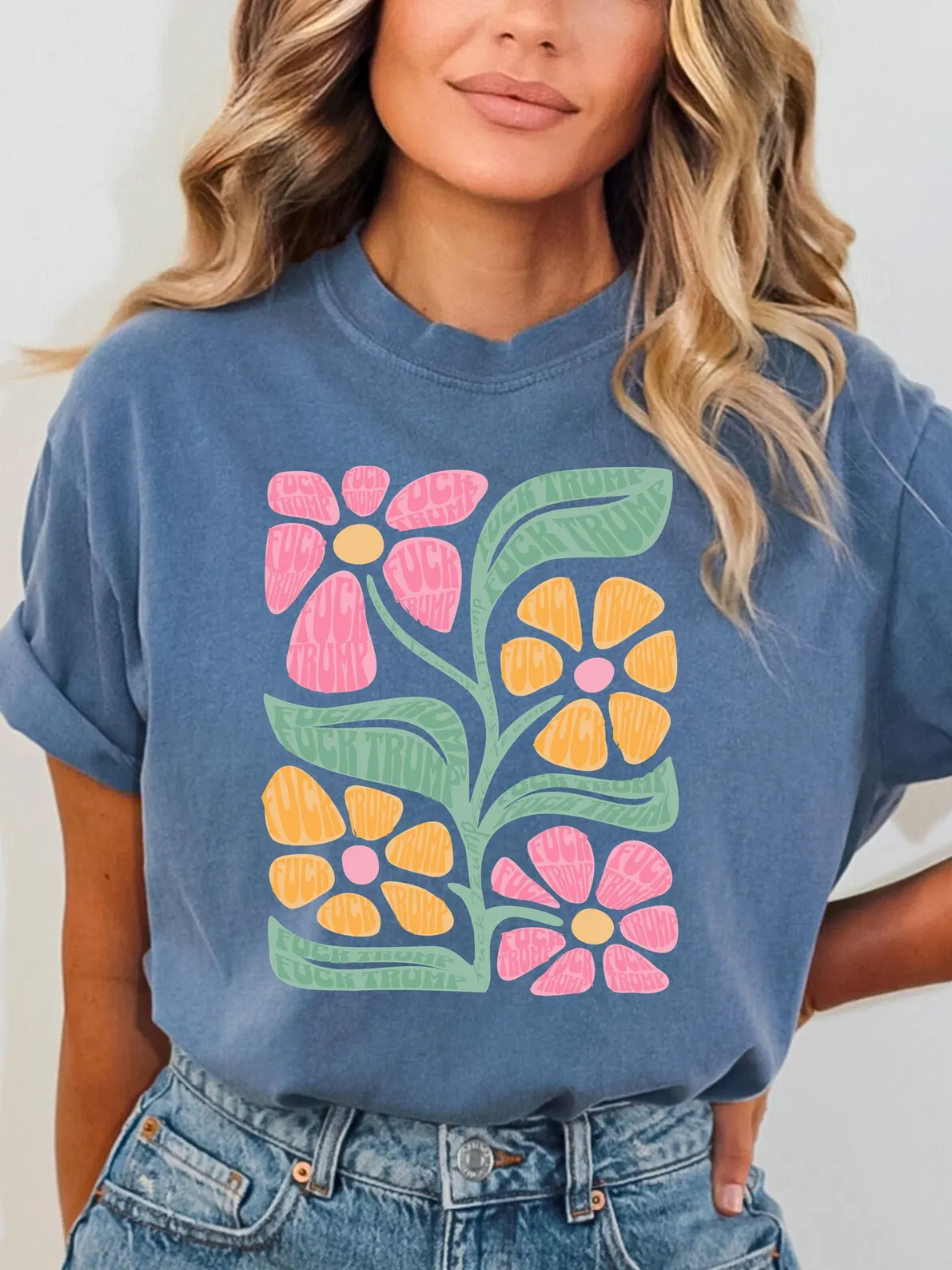 Subtle Fuck Trump Flower Tee, Progressive Liberal Flower T-shirt