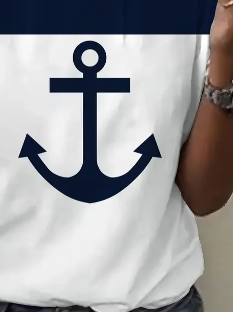 Women's Anchor Print Casual Round Neck Short Sleeve T-Shirt